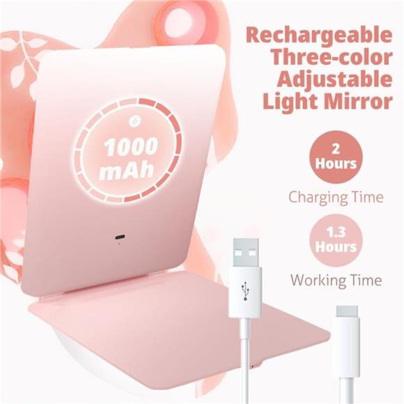 Travel Mirror for Makeup, Rechargeable Light up Pink Mirror with 72 LED Lights - Picture 5 of 8